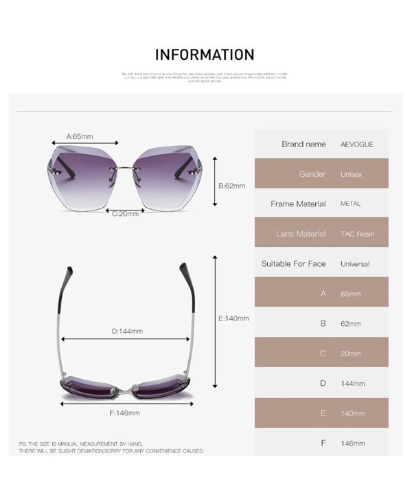 Sunglasses For Women Oversized Rimless Diamond Cutting Lens Sun Glasses ...