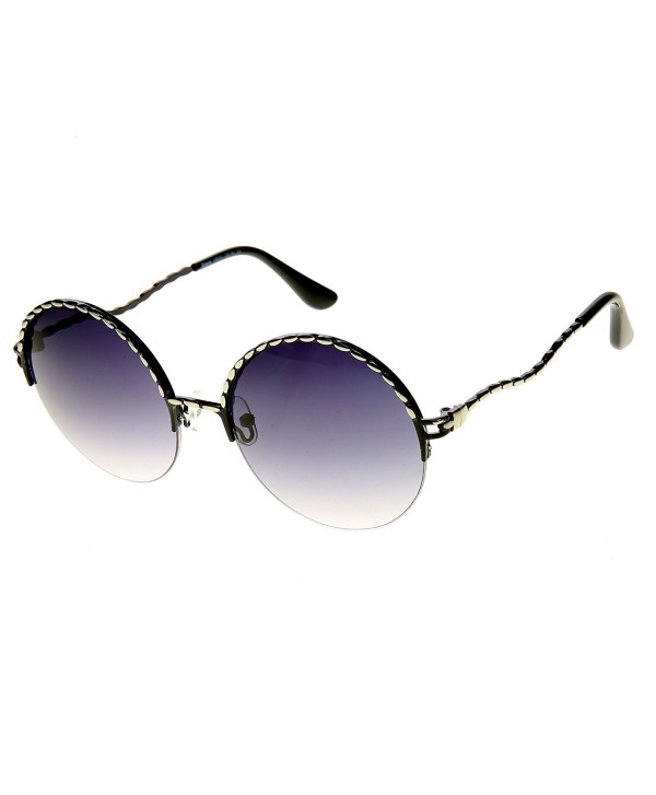 Womens Oversized Semi Rimless Metal Round Sunglasses - Silver - CW11J49XV1Z