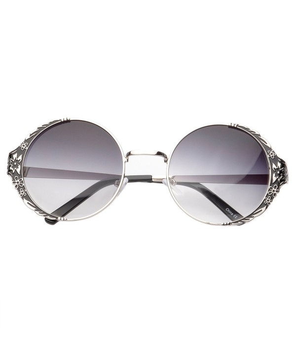 Vintage Inspired Floral Flower Emblemed Round Sunglasses Gradient Lens ...
