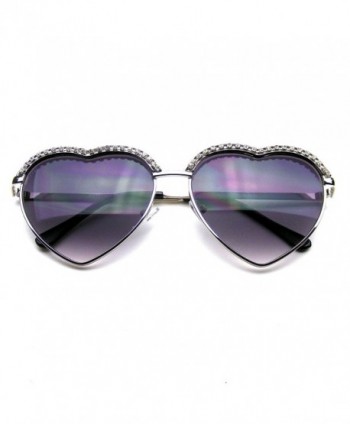 Heart Rhinestone Aviator Sunglasses Silver