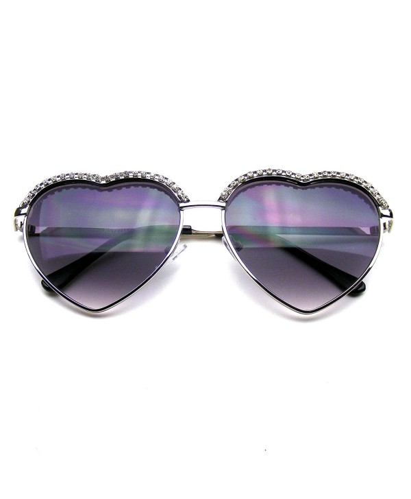 Heart Rhinestone Aviator Sunglasses Silver