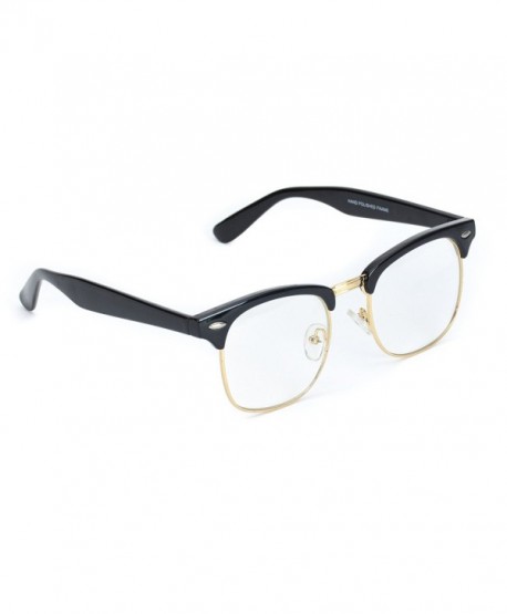 Vintage Inspired Classic Half Frame Horn Rimmed Clear Lens Glasses Thick Black Gold