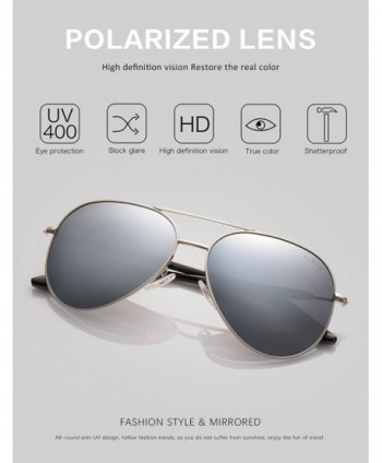 LUENX Men Women Aviator Sunglasses Silver Polarized Mirrored Metal Frame 60MM
