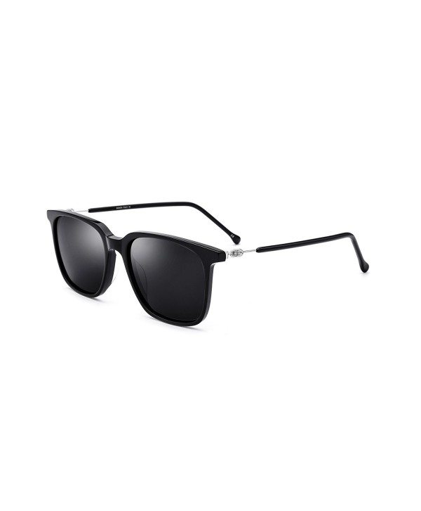 FONEX Acetate Polarized Sunglasses Black Silver